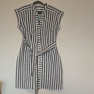 NWT Striped Gray and White Button Up T-shirt Dress